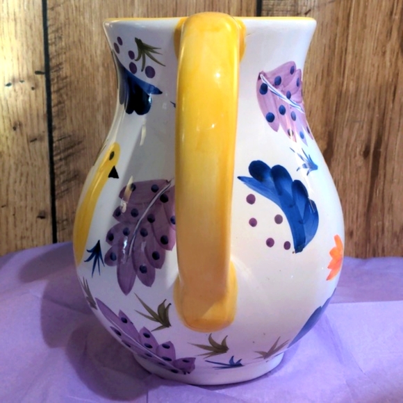 Susan Sargent Vintage Signed Earthenware Yellow Bird Hand Painted Pitcher Italy - Picture 2 of 6